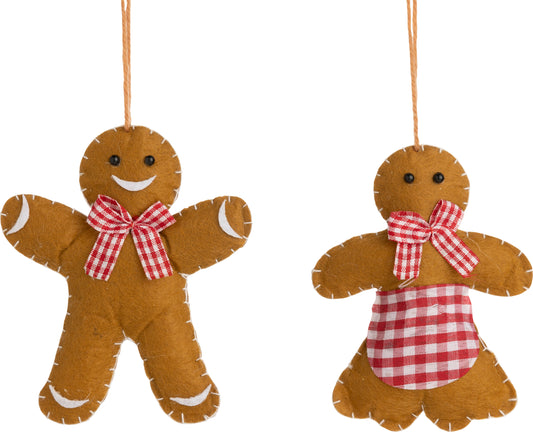 Felt Gingerbread Cookie Ornaments, Set of 2