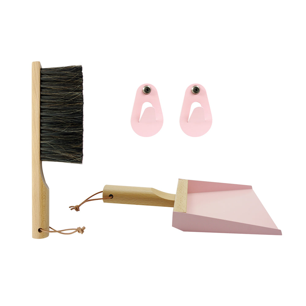 Andree Jardin "Mr & Mrs Clynk" Light Pink Hand Brush, Dustpan and Wall Hooks