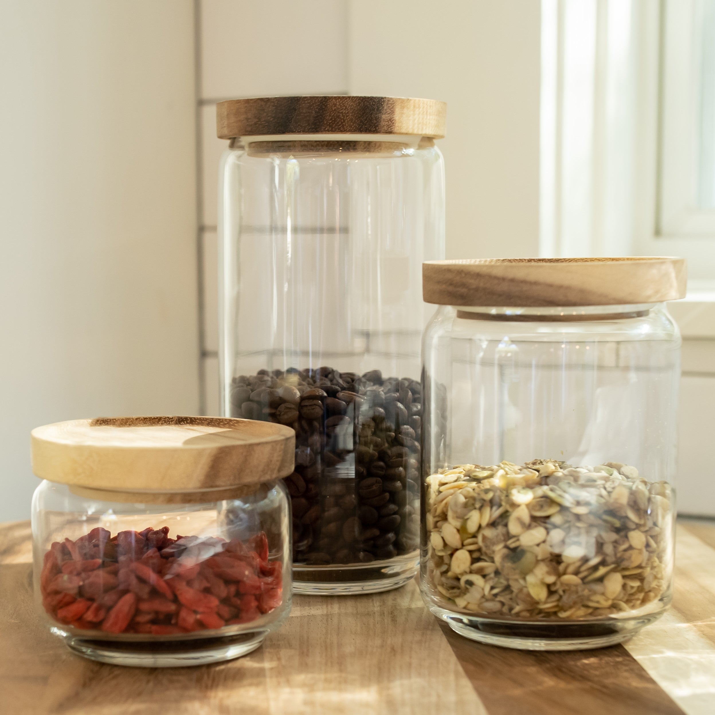 Glass & Acacia Canister, Medium