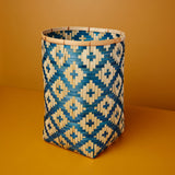 Diamond Weave Bamboo Basket Large, Blue