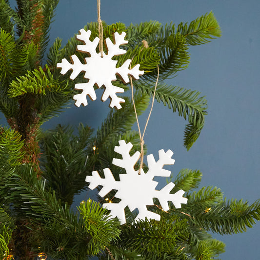 Mango Wood & Enamel Snowflake Ornament, Small, Set of 4