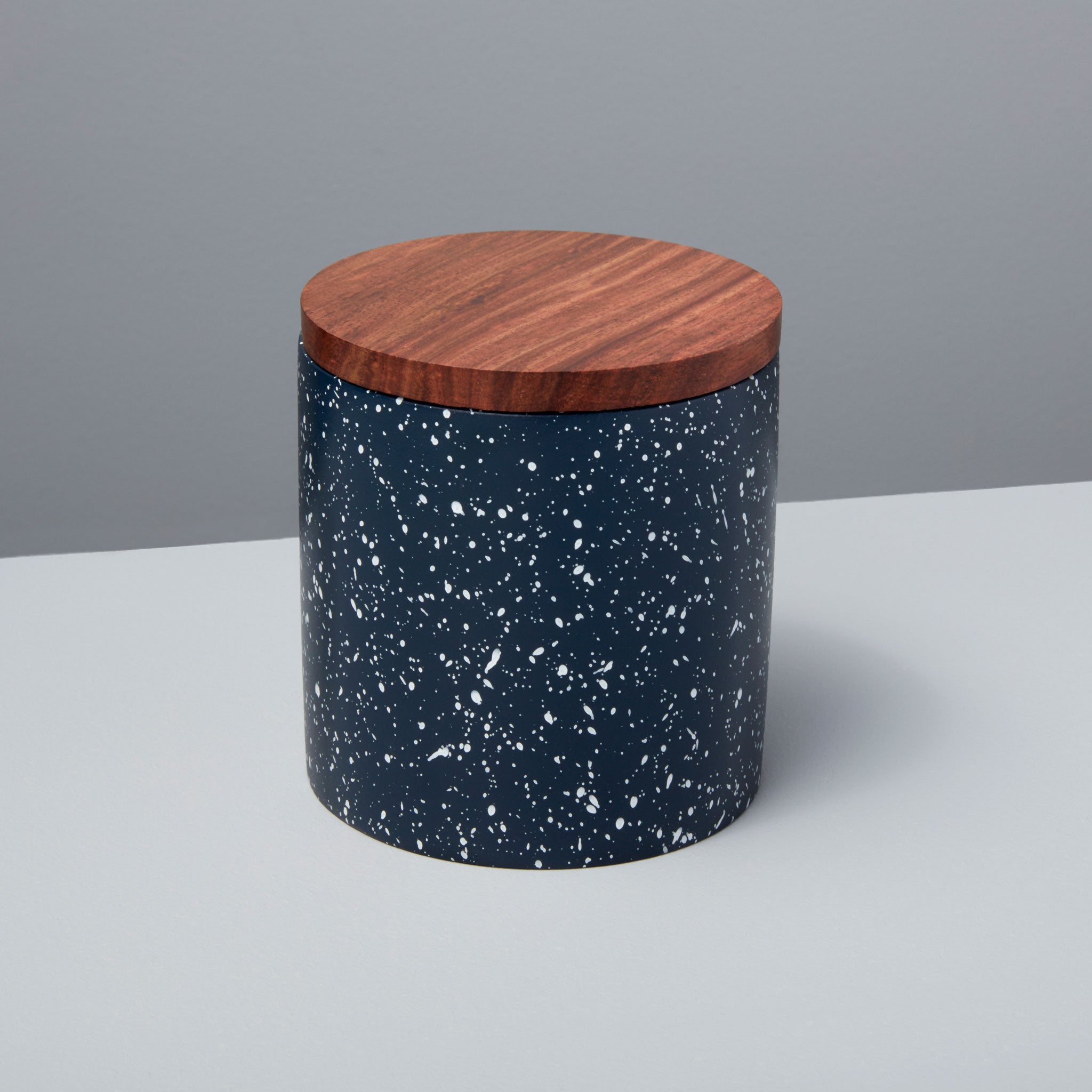 Speckled Cement Container with Wood Lid, Midnight