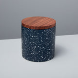 Speckled Cement Container with Wood Lid, Midnight