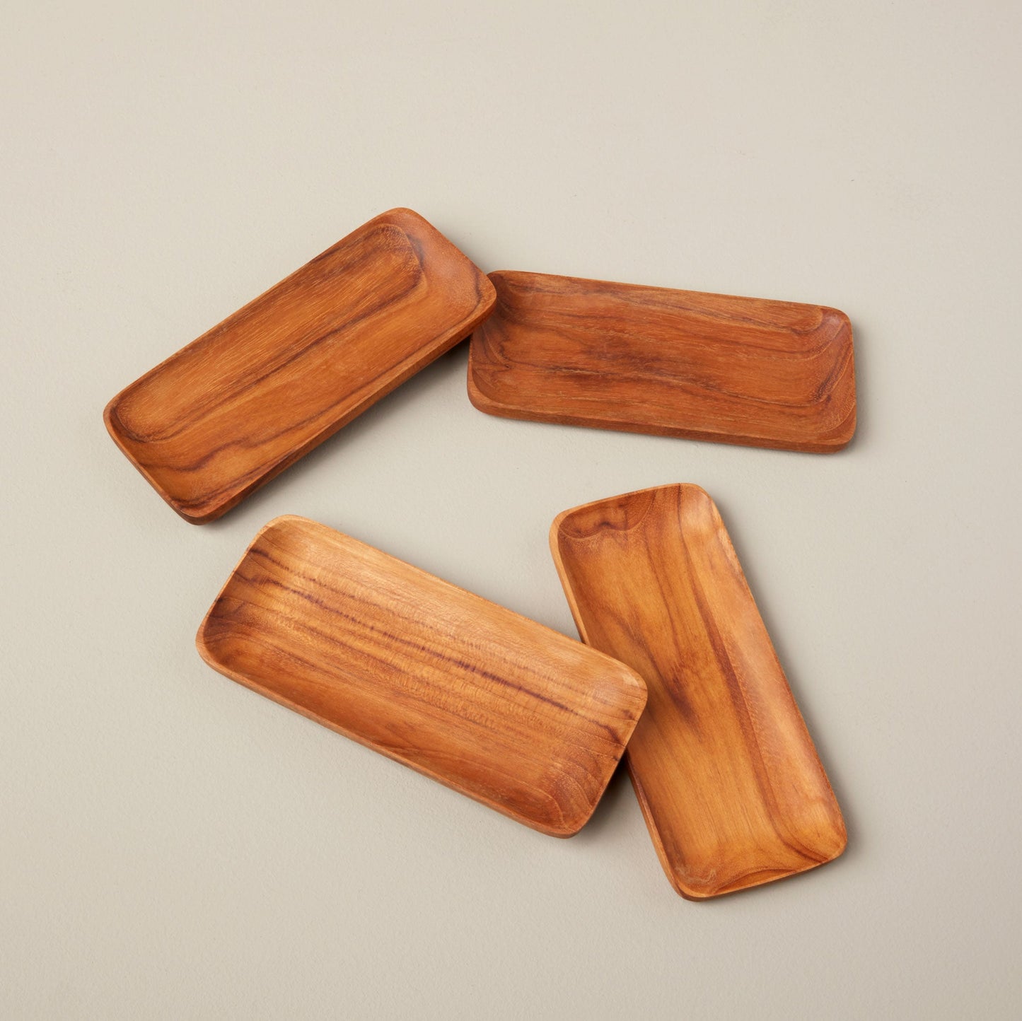 Teak Rectangular Trays, Set of 4