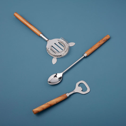 Teak & Stainless Bar Set of 3 in gift box