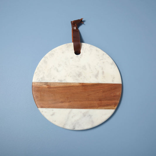 White Marble & Wood Round Board