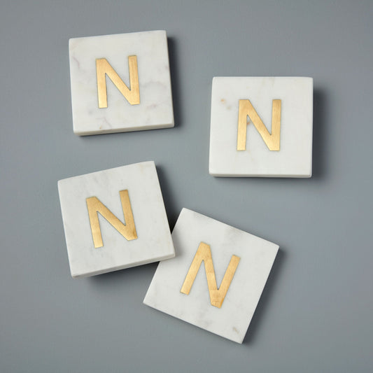 Verona Marble Monogram Coasters Set of 4 - Letter N