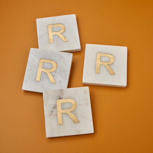 Verona Marble Monogram Coasters Set of 4 - Letter R
