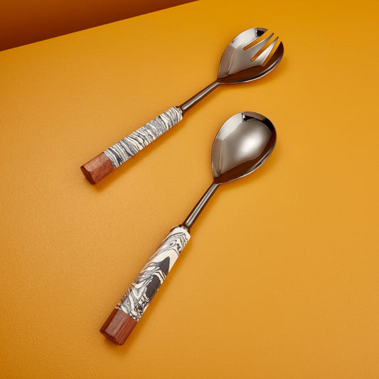 Zebra Marble & Wood Onyx Serving Set