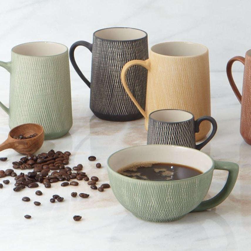 Crosshatch Stoneware Latte Mug, Jade