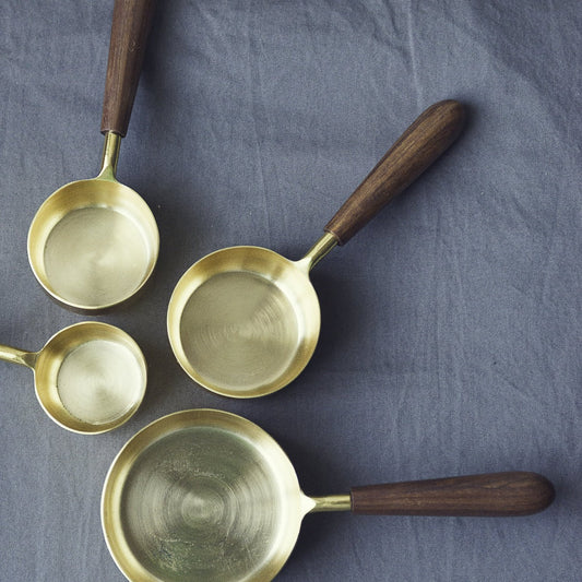Gold & Wood Measuring Cups, Set of 4