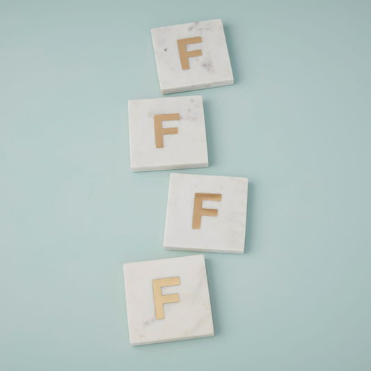 Verona Marble Monogram Coasters Set of 4, F