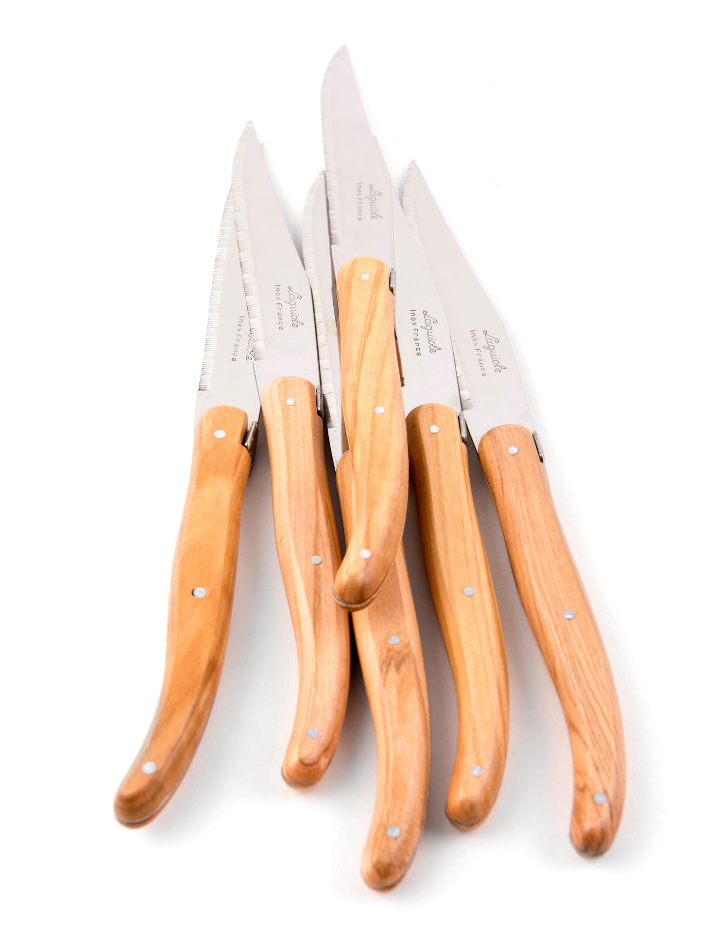 Laguiole 6 Piece Steak Knife Set, Olivewood in Wood Box with Acrylic Lid