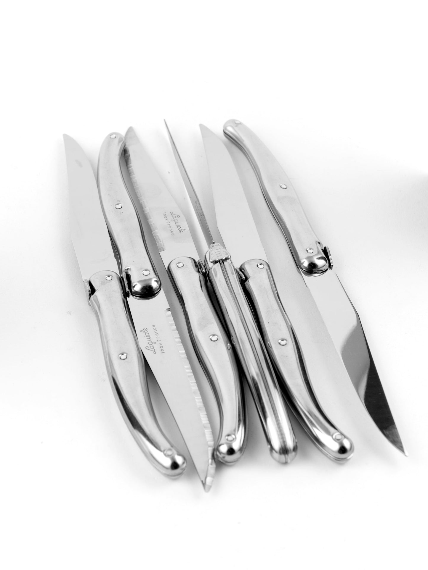 Laguiole 6 Piece Steak Knife Set, Platine Stainless Steel in Wood Box with Acrylic Lid