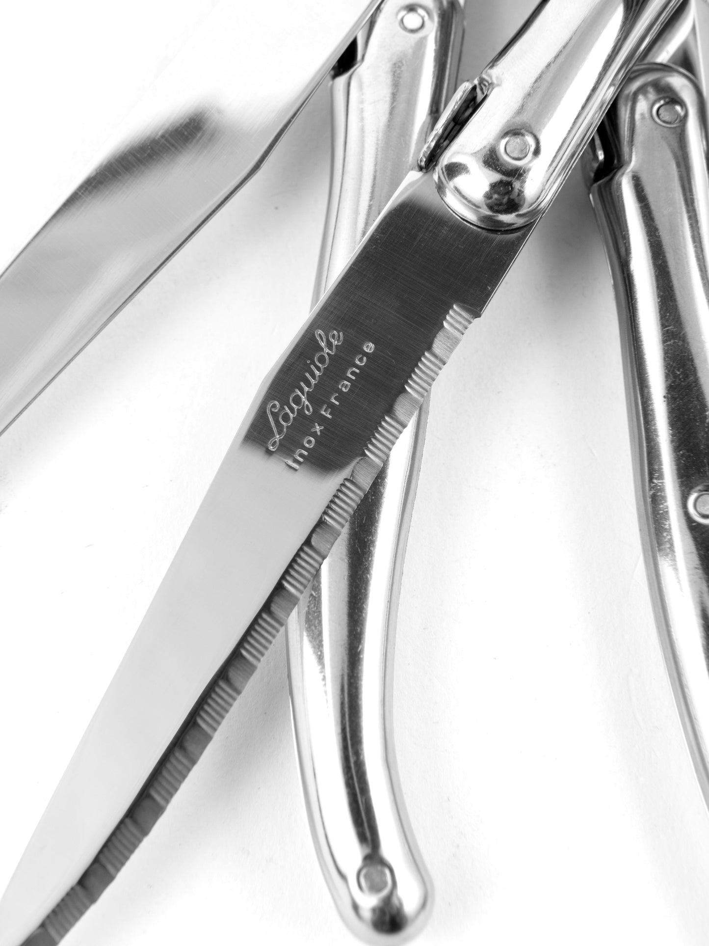 Laguiole 6 Piece Steak Knife Set, Platine Stainless Steel in Wood Box with Acrylic Lid