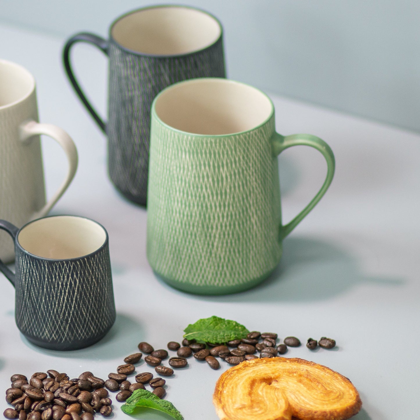 Crosshatch Stoneware Mug, Jade