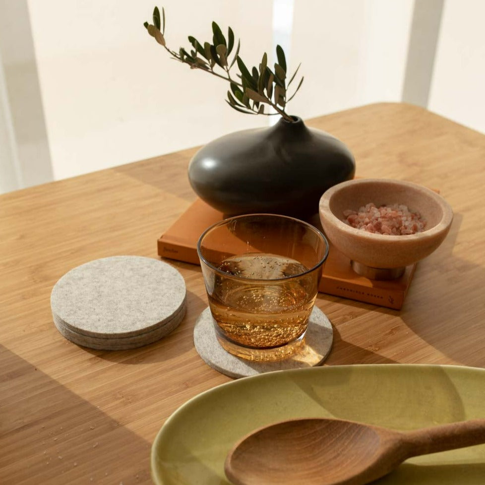 Round Felt Coaster, Set of 4, Heather White