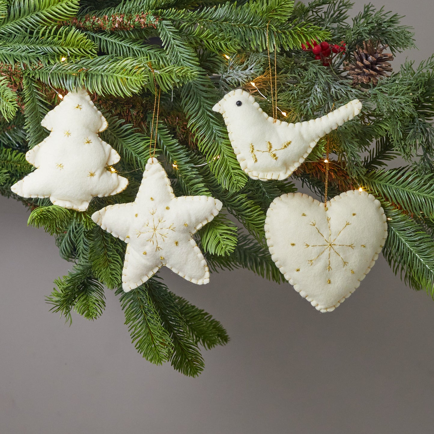 Wool Felt Holiday Ornaments, Set of 4
