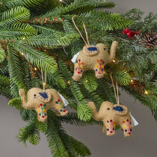 Wool Felt Elephant Ornaments, Set of 3