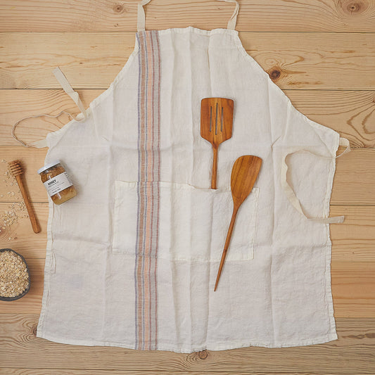 Carmela Kitchen Apron, Ivory with Caramel