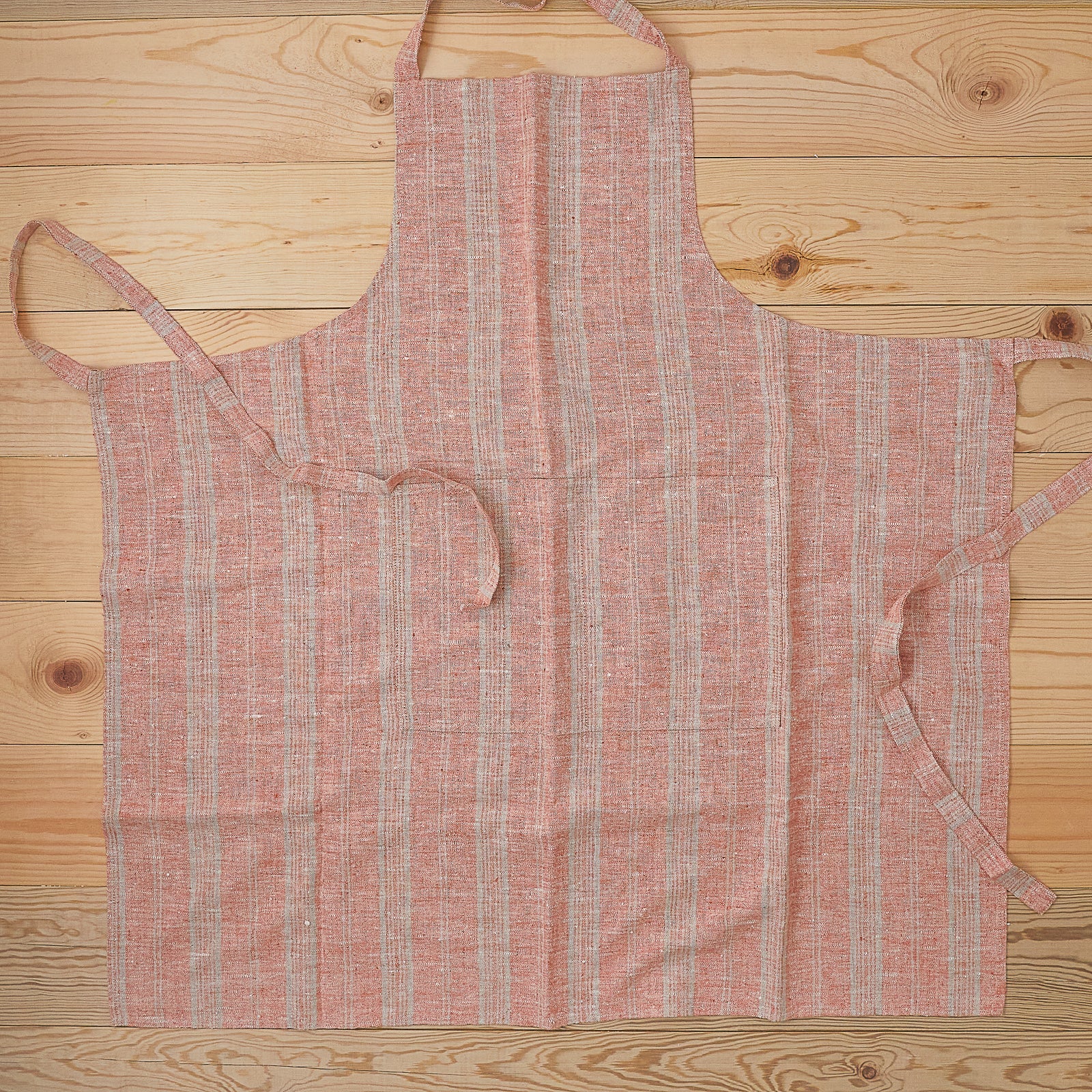 Multistripe Apron, Brick and Natural