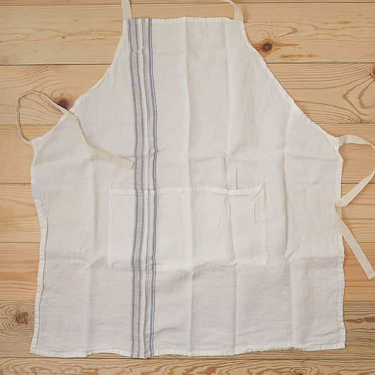 Carmela Kitchen Apron, Ivory with Light Blue