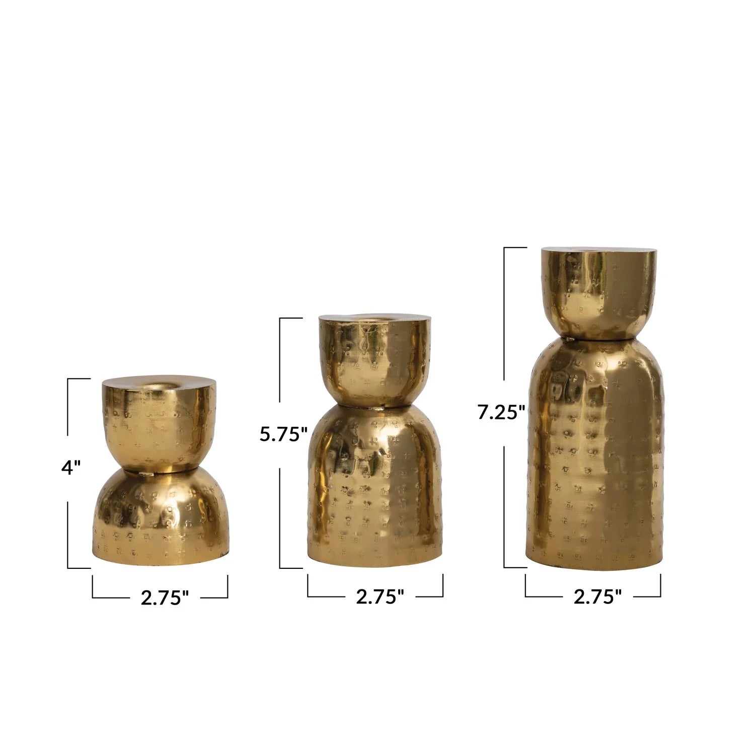 Hammered Metal Taper Holders, Set of 3