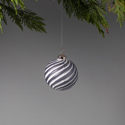 White & Gray Glass Ornament Spiral Lines Ball, Set of 4