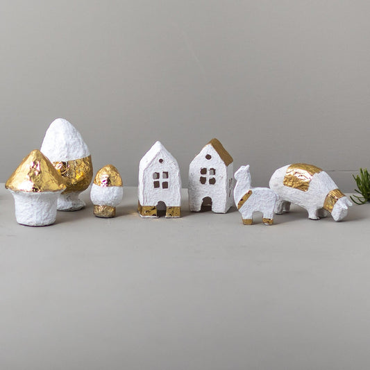 Cotton Mache Christmas Village Set