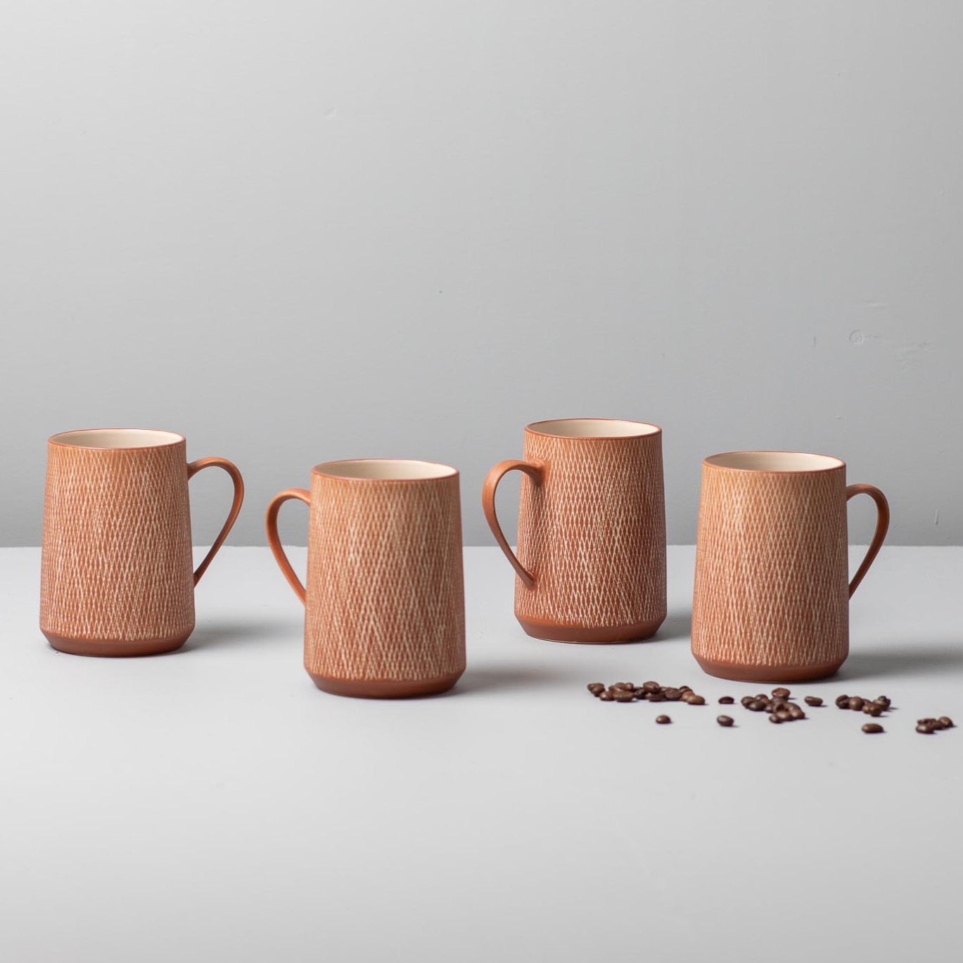 Rust Crosshatch Mug, Set of 4