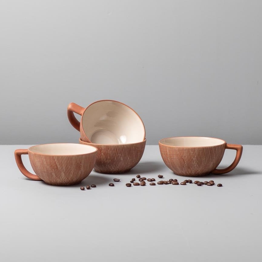 Rust Crosshatch Latte Mug, Set of 4