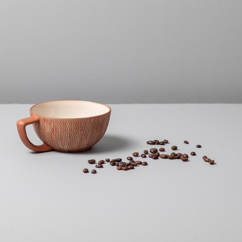 Rust Crosshatch Latte Mug, Set of 4
