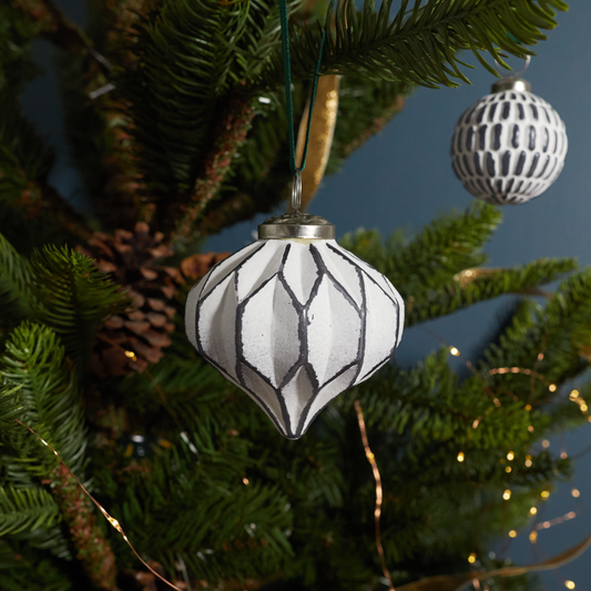 White & Gray Glass Ornament Faceted Drop, Set of 4