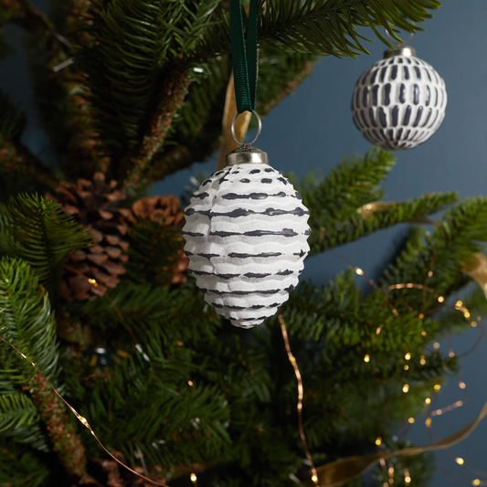 White & Gray Glass Ornament Pine Cone