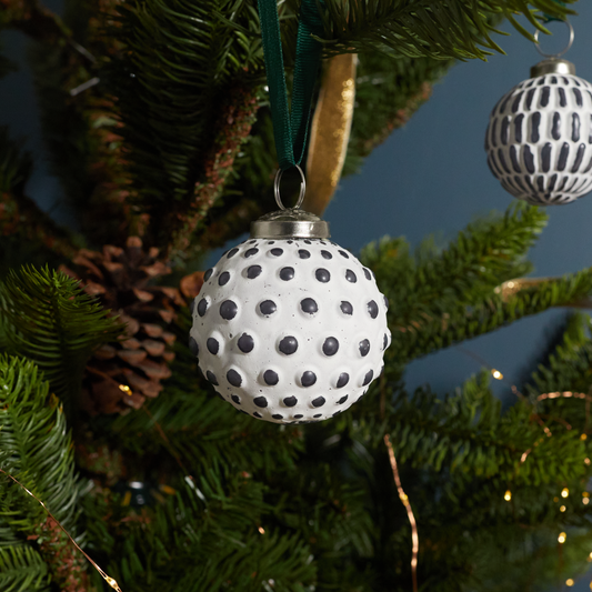 White & Grey Glass Ornament Dotted Ball, Set of 4