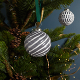 White & Gray Glass Ornament Spiral Lines Ball