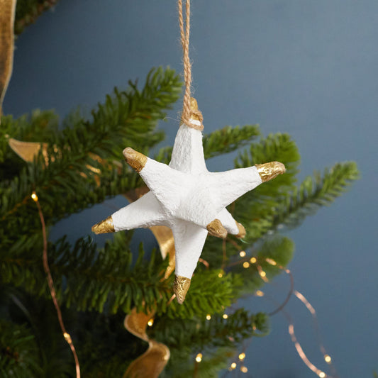 Cotton Mache Star Ornament, Set of 4