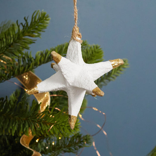 Cotton Mache Star Ornament, Set of 4