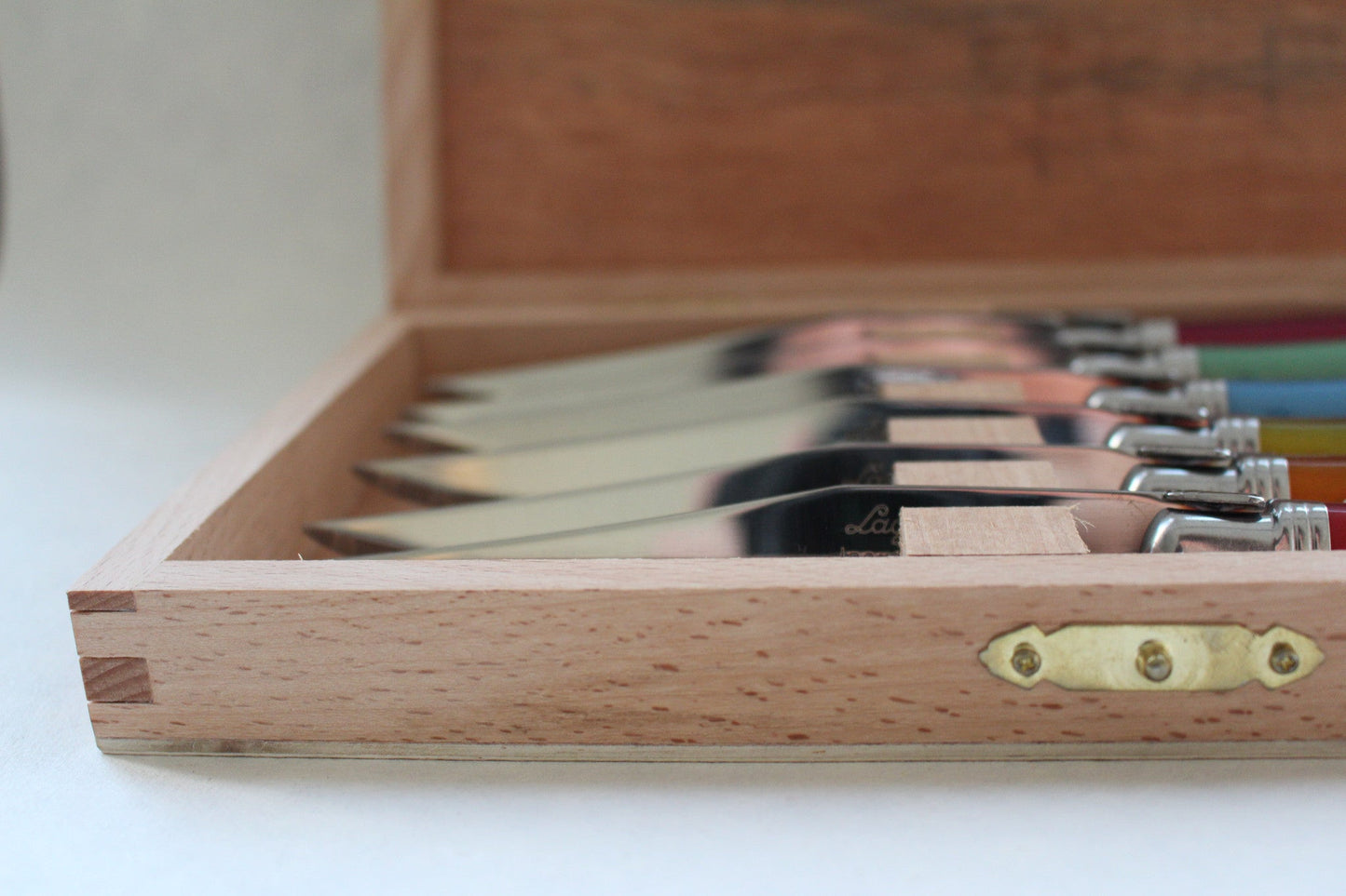 Laguiole 6 Piece Steak Knife Set, Rainbow in Wood Presentation Box