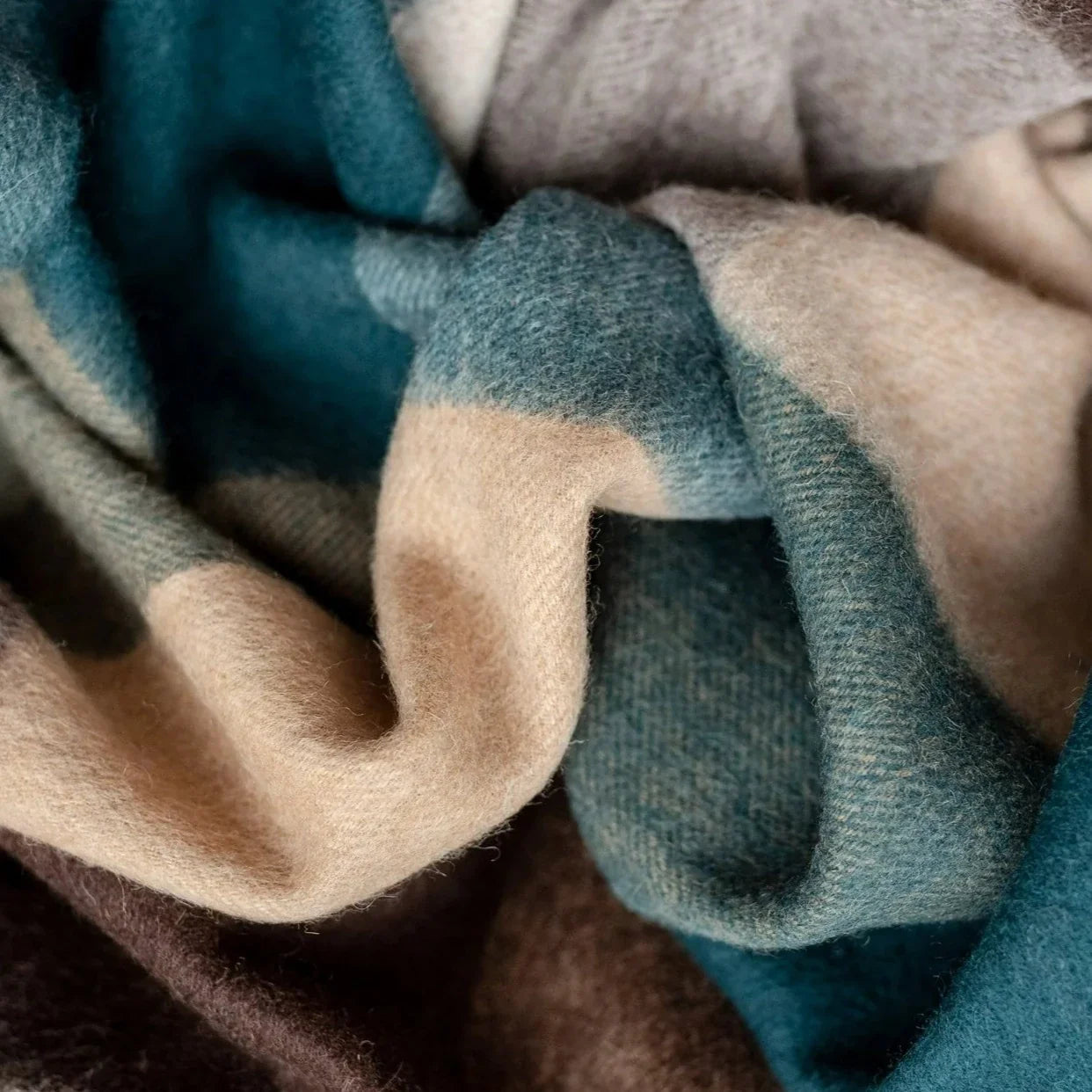 Lambswool Blanket in Teal Block Check