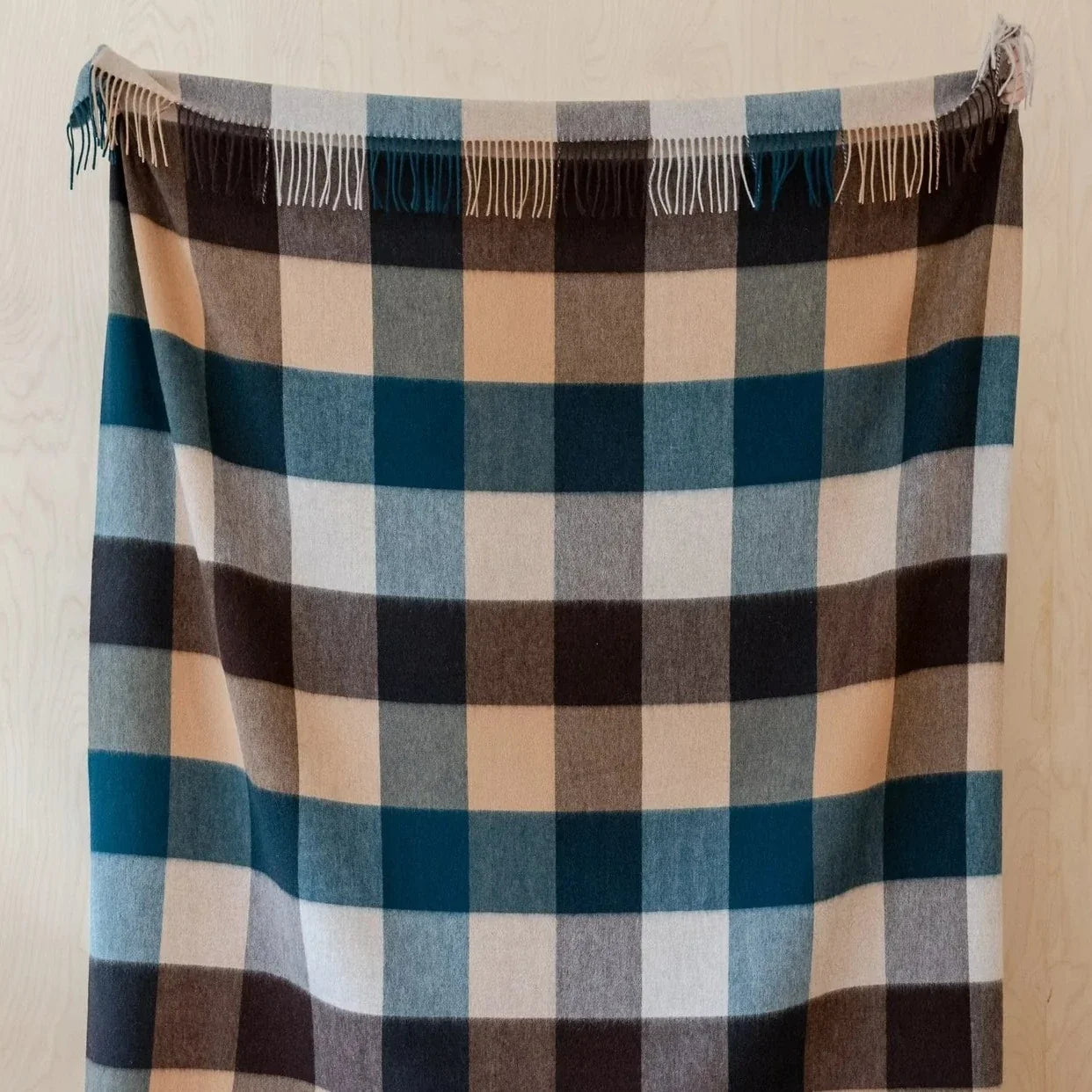 Lambswool Blanket in Teal Block Check