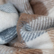 Recycled Wool Waterproof Picnic Blanket in Neutral Herringbone Check - Taupe Leather