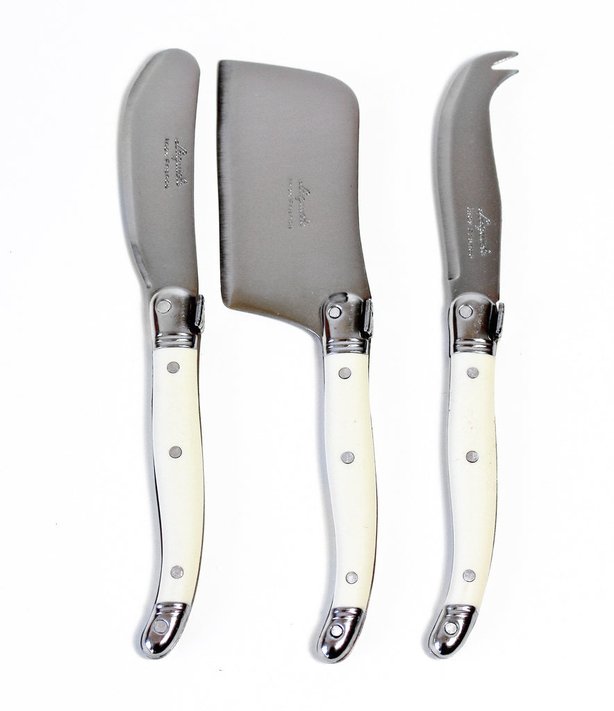 Laguiole 3 Piece Mini Cheese Utensil Set, Ivory in Kraft Paper Box