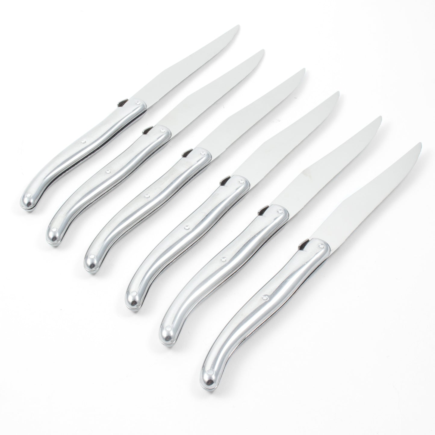 Laguiole 6 Piece Steak Knife Set, Platine Stainless Steel in Wood Box with Acrylic Lid