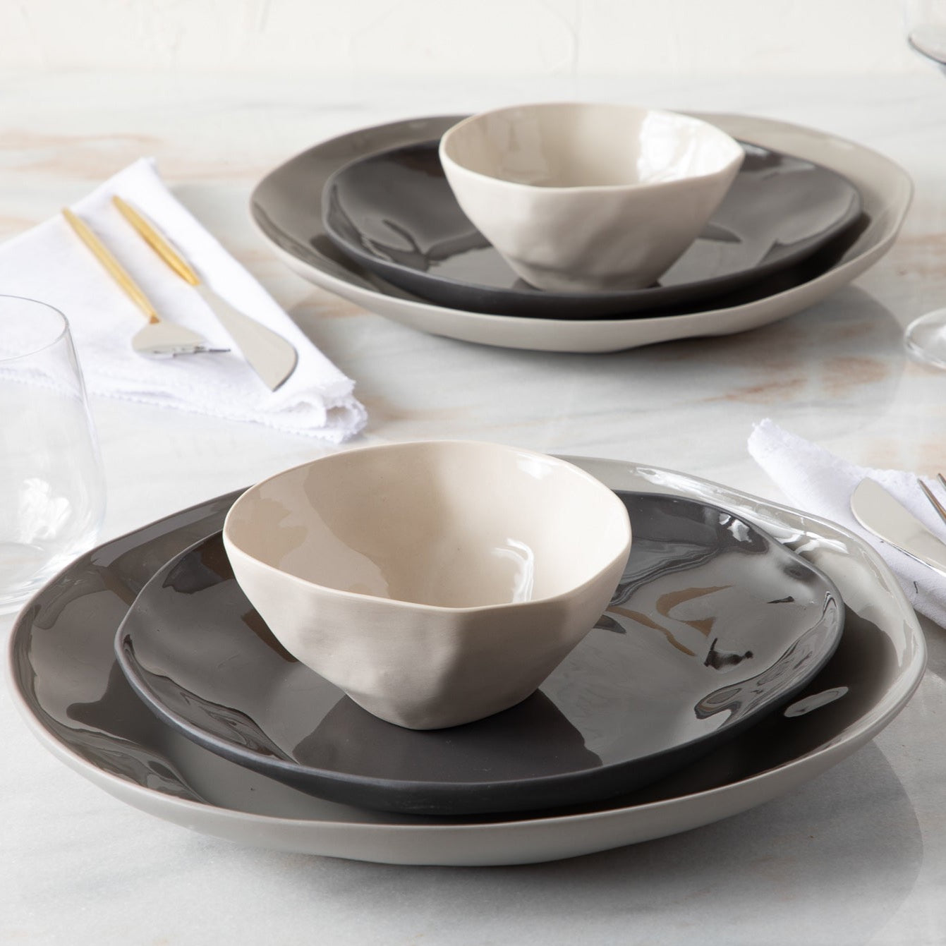 Tam Stoneware Dessert Bowl, Pearl, Set of 4