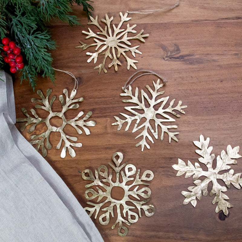Metallic Gold Snowflake Ornaments Small, Set of 5