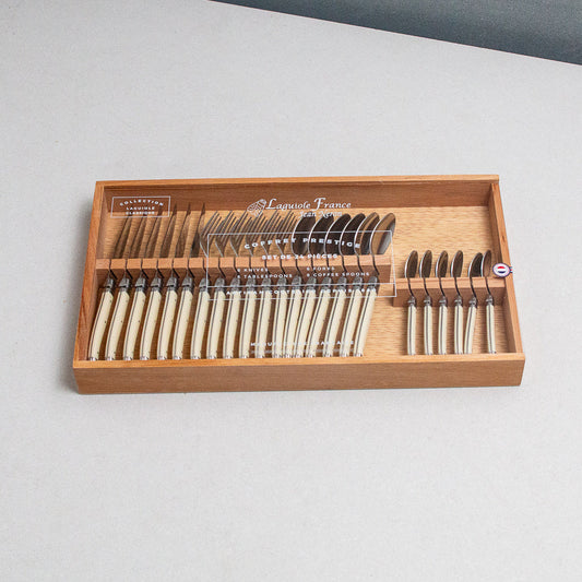Laguiole 24 Piece Flatware Set, Ivory in Wood Box with Acrylic Lid