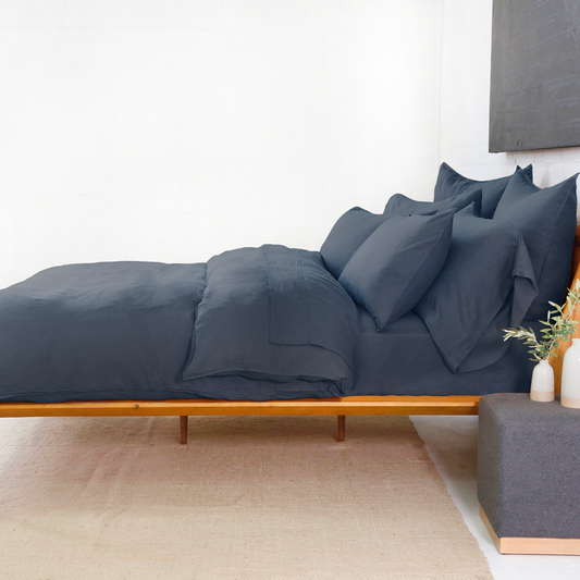 Parker Linen Queen Duvet Set, Navy