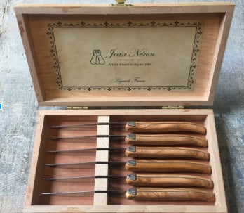 Laguiole 6 Piece Steak Knife Set, Olivewood in Wood Presentation Box