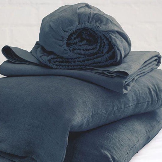 Belgian Linen King Sheet Set, Navy